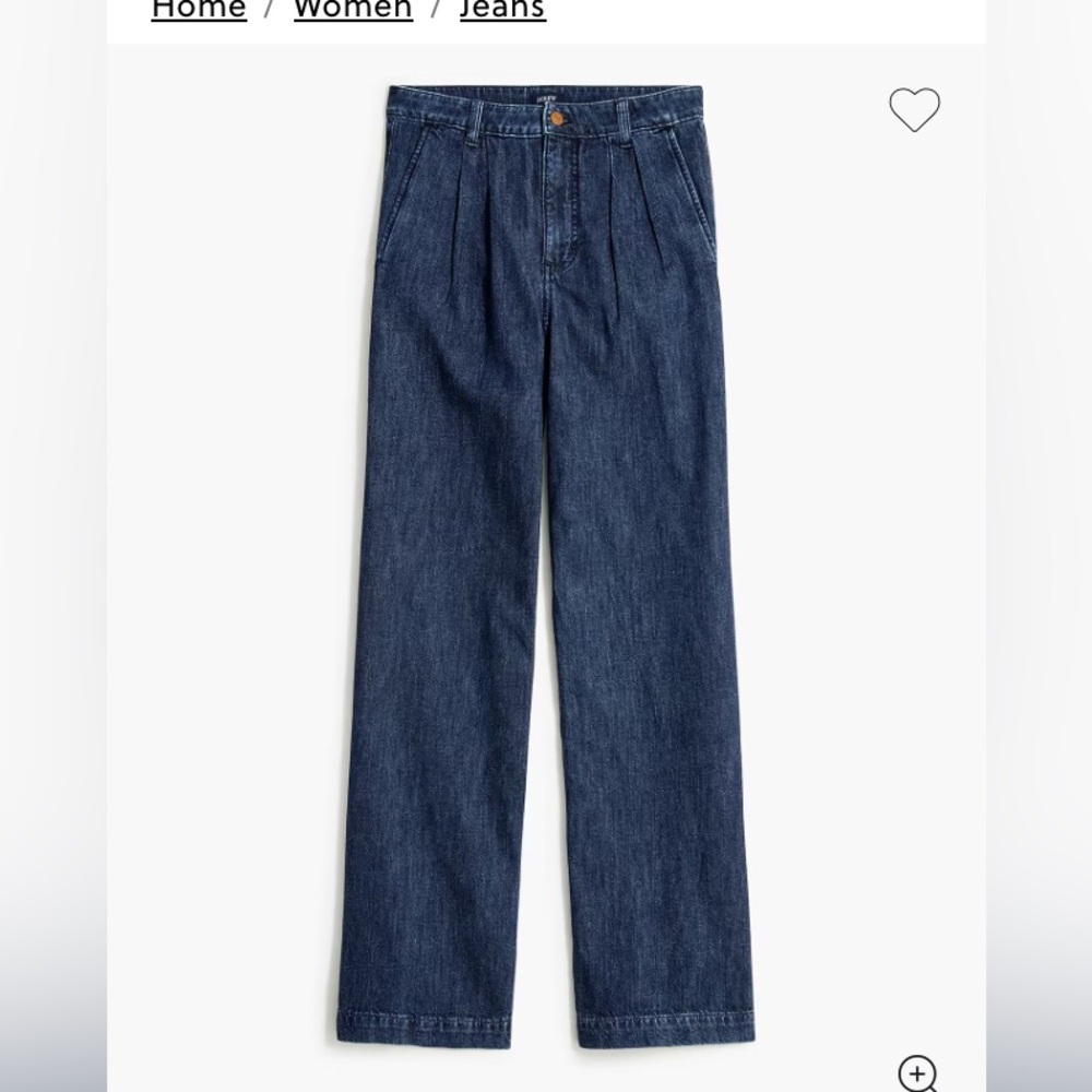 J. Crew Pleated Camden Navy Washed Trouser Jean Straight Wide Leg Sz 27